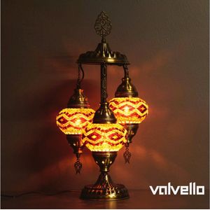 VALVELLO Turkse Mozaïek Tafellamp 3-Bol – Handgemaakt Glas Mozaïek – Oosterse Tafellamp – Bohemian Vintage Design – Oranje Sfeerlamp