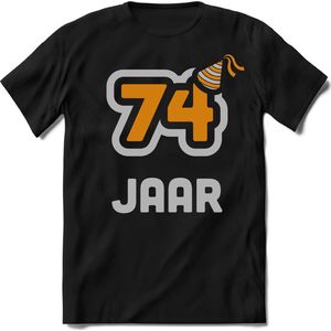 74 Jaar Feest kado T-Shirt Heren / Dames - Perfect Verjaardag Cadeau Shirt - Goud / Zilver - Maat 7XL