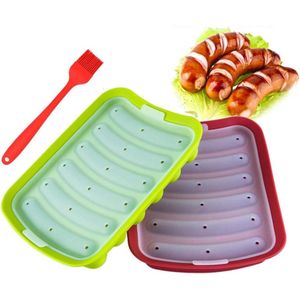 Premium siliconen hotdog maken mallen - 2 stuks inclusief deksel en vetborstel - niet-stick vlees hotdog maker - kinderen voedingssupplement - 6 holte taartbakmachines - willekeurige kleur