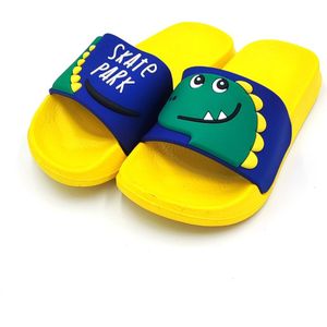 Kinder meisjes of jongens slippers - dinosaurus skate park slide blauw - instapsloffen - ideaal voor thuis of als strand/bad slipper - maat 28
