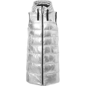 Angel of Style Angel of Style - Dames - Lange doorgestikte bodywarmer laklook capuchon - Zilver - Maat 46+