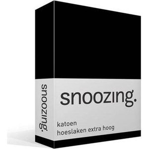 Snoozing - Katoen - Extra Hoog - Hoeslaken - Lits-jumeaux - 180x220 cm - Zwart