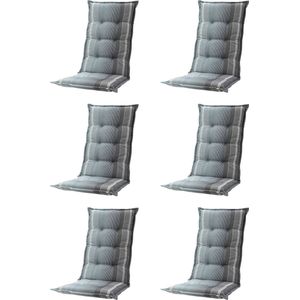 Madison tuinkussens - 6 stuks - Hoge Rug - Stef Grey - 123x50cm - tuinstoelkussens - Grijs - Met Lint - Extra Dik