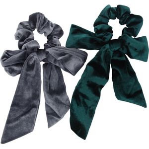 Jessidress Sterke Haar Elastieken Scrunchies met strik Haarsjaal - Grijs/Groen