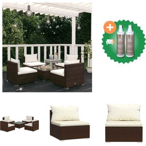 vidaXL Poly Rattan Tuinset - Bruin - Modulair Design - Waterbestendig - Stevig Frame - Comfortabele Kussens - Tuinset - Inclusief Onderhoudsset