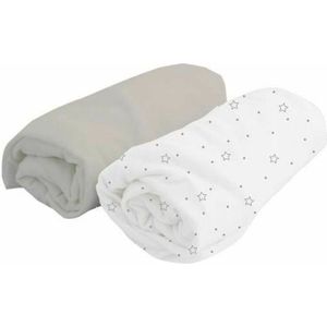 DOMIVA - Set van 2 - Hoeslakens - Wit/Parel - Jersey, Sterrenprint, 60 x 120 cm