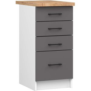 Keukenkast modulaire OLIWIA S40 met Verkblad / Onderkast met 4 Lades / AKORD Furniture Factory / Wit - Grafietgrijs / 40 x 85 x 46 cm