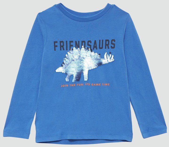 Shirt - Pailletten - Katoen - Motiefprint - Lange Mouw