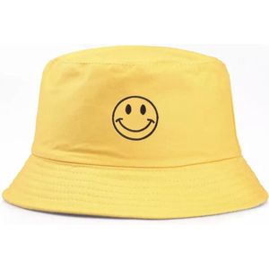 Bucket hat - Smiley - Geel - Hoed - Regenhoed - Vissershoedje - Cadeau