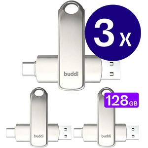 Buddi - USB-C Stick - Grijs - 128GB - Dual Geheugenstick - USB 3.1