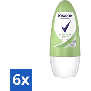 6 x Rexona - Deodorant Roller - Motion Sense - Aloe Vera - 0% Alcohol - Anti-Transpirant & Perspirant - 50 ml - Rexona Deodorant - Deodorant Roller - Aloë Vera Deodorant - Langdurige Bescherming - 48 Uur Bescherming