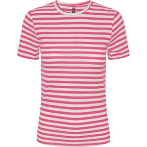 Pieces T-shirt Pcruka Ss Top Noos 17133839 Hot Pink/cloud Dancer Dames Maat - M