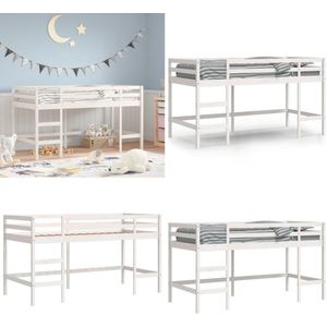 vidaXL Kinderhoogslaper met ladder 90x200 cm massief grenenhout wit - Kinderhoogslaper - Kinderhoogslapers - Kinderbedframe - Kinderbed
