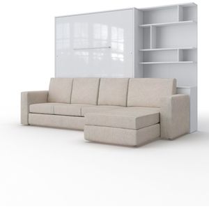 Maxima House - INVENTO SOFA MAX Elegance - Verticaal Vouwbed Inclusief Hoekbank + Kast - Logeerbed - Opklapbed - Bedkast - Inclusief LED - Wit Mat + Antraciet Bank - 200x160 cm