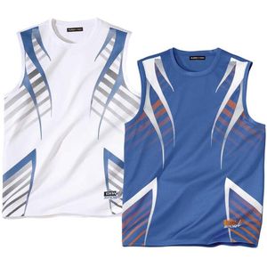 Atlas For Men - Mouwloze Tanktops - Wit en Azuurblauw - 100% Polyester