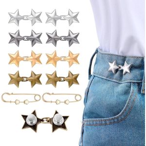Aanpassing titel: 10 sets taille versteviging verstelbare taille cincher clip afneembare metalen ster en bloem broche pinnen voor jeans geen naaien jeansknopen voor losse jeans broek rokken mouwen (4.