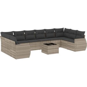 vidaXL - 11-delige - Loungeset - met - kussens - poly - rattan - lichtgrijs