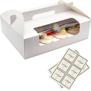 Verpakkingen Cupcake dozen - Wit - Bakdozen met venster - 12 holle ruimtes - Zelfklevende etiketten