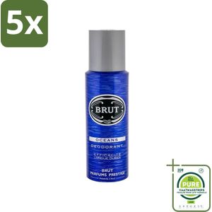 5 x Brut - Deodorant - Spray - Oceans - Fris & maritiem aroma - 200ml - Grootverpakking - Deodorant - Oceaan Geur - Fris Geur - Maritiem - Mannen Deodorant