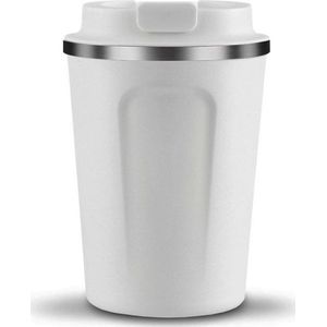 MEEQ To Go Cup - Koffiebeker To Go - Thermosbeker - Lekvrij, RVS & Dubbelwandig Koffie Beker - Reisbeker - Travel Mug - 380 ml - To Go beker zonder opdruk in het zwart of wit/beige