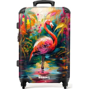 NoBoringSuitcases.com - Grote koffer - Flamingo in kleurrijke omgeving van olieverf - Reiskoffer met 4 wielen - Trolley op wieltjes - Rolkoffer groot - 72 liter - Ruimbagage valies 20kg - Valiezen voor volwassenen