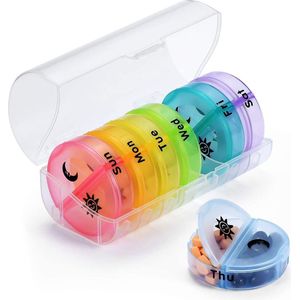 Pillendoosje - 2 Compartimenten Regenboogkleurig - Kinder Ouderen Pillendoos - Inclusief Meeneemdoosje