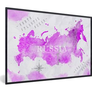 Fotolijst incl. Poster - Wereldkaart - Roze - Rusland - 90x60 cm - Posterlijst