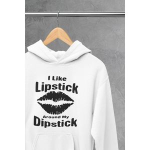 Hoodie - I like lipstick - Wurban Wear | Grappige hoodie | Leuk cadeau | Unisex hoodie | Meme | Meme kleding | Viespeuk | Grappige kleding | Grappige trui | Dubbelzinnige kleding | Wit