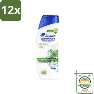 Head & Shoulders - Shampoo - Menthol Fresh - Verfrissende & Verzorgende Menthol - 285 ml - Voordeelverpakking - 12 stuks - Verfrissende shampoo - Roze shampoo
