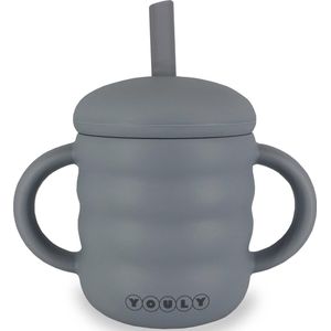 Youly® Rietjesbeker Bubble - Drinkbeker Kinderen - Beker met rietje en deksel - Babyservies - Grijs - Siliconen - 160 ml