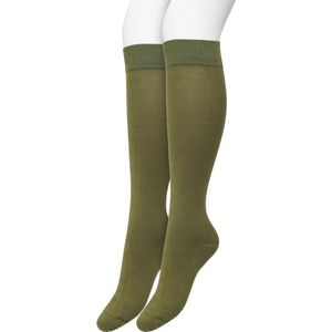 Bonnie Doon Dames Kniekousen Olijf Groen maat 39/42 - 2 paar - Knie Kousen - 2-pack - Multipack - Uitstekend draagcomfort - Cotton Knee High - Zakt niet af - Effen - OEKO-TEX - Donkergroen - Olijfgroen - Olive - OL834302.205
