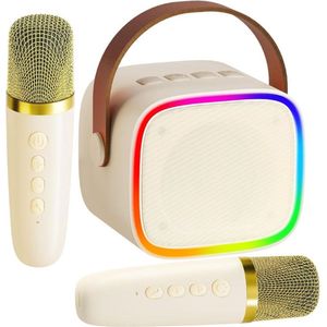 Karaoke set voor Volwassenen en Kinderen met 2 Microfoons - Karaokesets Draadloos met Bluetooth Speaker - Beige
