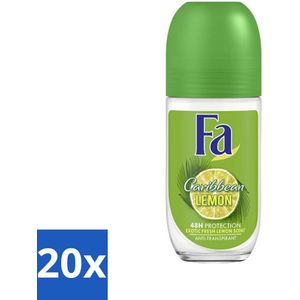 20 x Fa - Deodorant Roller - Caribbean Lemon - Verfrissend - 48 uur Bescherming - Citrusachtig - 50 ml - Antitranspirant - Roll-on - Deodorant Roll-on - Frisse Geur
