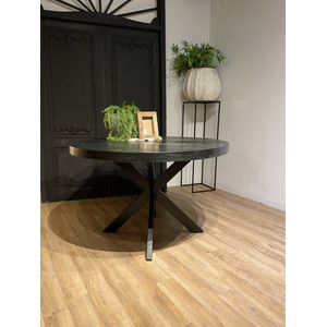 Ronde tafel met spinpoot - 140 cm - DIK BLAD - zwart mango hout