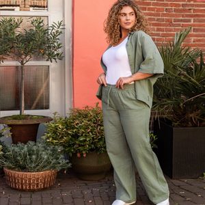 Groene Broek/Pantalon van Je m'appelle - Dames - Plus Size - 50 - 4 maten beschikbaar