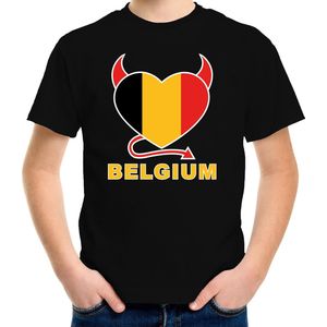 Belgium hart supporter t-shirt zwart EK/ WK voor kinderen - EK/ WK shirt / outfit 110/116