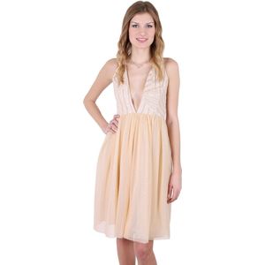 John Zack Beige midi-jurk, pailletten