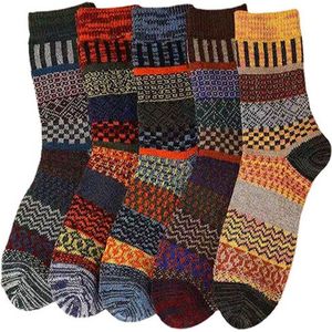 Wollen sokken - Winter sokken - Noorse sokken - Gekleurd - 5 paar - One size