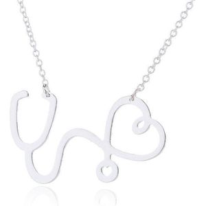 24/7 Jewelry Collection Stethoscoop Hart Ketting - Dokter - Zilverkleurig