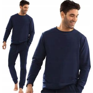 Heren huispak van zacht katoen | 2-delig Trainingspak gemaakt in Europa | DKaren Justin | lange broek lange mouwen | marineblauw XXL