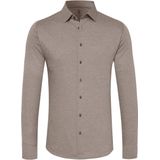 DESOTO slim fit overhemd - stretch pique tricot Kent kraag - beige - Strijkvrij - Boordmaat: 39/40