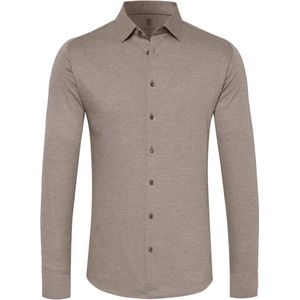 DESOTO slim fit overhemd - stretch pique tricot Kent kraag - beige - Strijkvrij - Boordmaat: 45/46