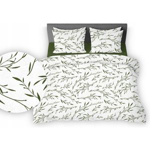 Kora Beddengoed Set 180x200 Wit Groen met Theeblaadjes