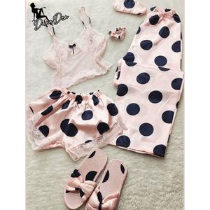 5-Delige Satijnen Pyjama Set Dames - Pink