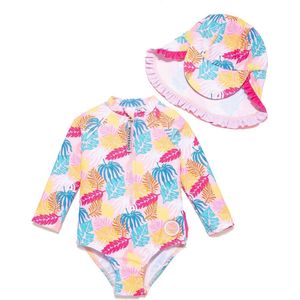 Badpak voor Baby Meisje Eén Stuk UPF 50+ UV Rashguard met Rits Plantain Maat 86 - 92 cm (18-24 M)