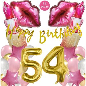 Snoes Mega Beauty Helium Ballonnen Set 54 Jaar - Roze Helium Folieballonnen - Slinger Happy Birthday Goud