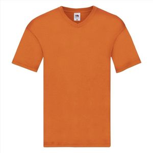 Set van 2x stuks basic V-hals t-shirt katoen oranje voor heren - Herenkleding t-shirt oranje, maat: S (EU 48)