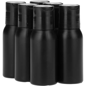 6 x 50 ml ronde fles HDPE zwart + Disc-Top zwart - BPA Vrij - Niet Breekbaar - Plastic Flesjes Navulbaar - Met Dop - Lege Flessen - 6 stuks.