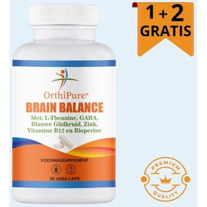 OrthiPure - Brain Balance - 30 capsules - leerpil - concentratie pil - Lto3 - L-Theanine - Blauw Glidkruid - GABA - Vitamine B12 - Zink citraat - Bioperine - 1+2 Gratis