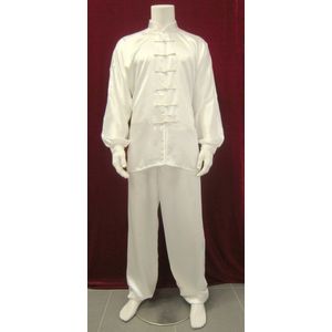 Taiji kleding wit satijn lange mouw jas met broek maat 175